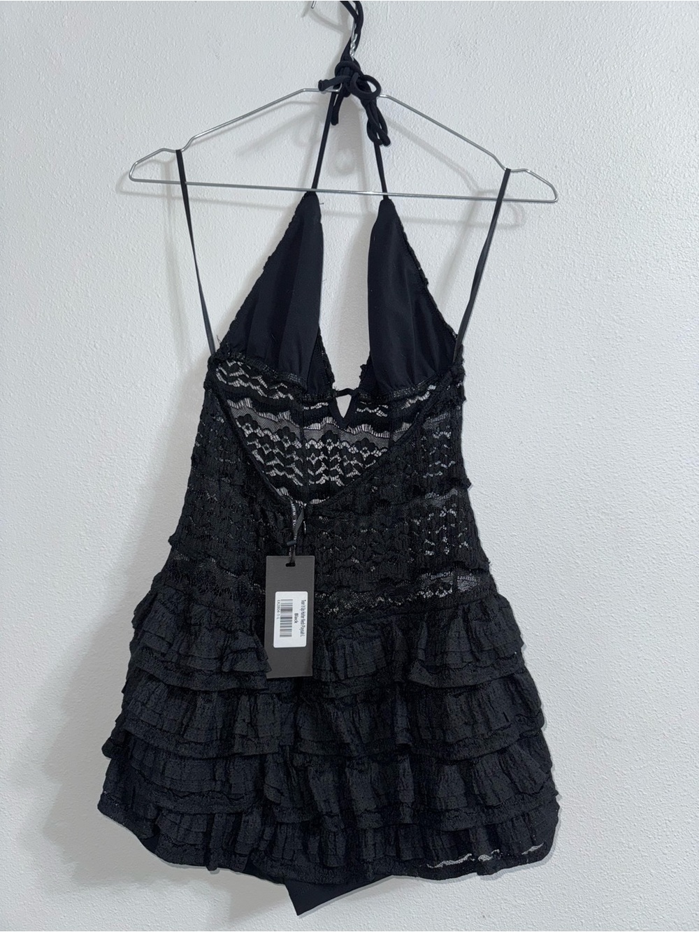 nwt White Fox Tear It Up halter playsuit Black Lace Ruffle romper mini Dress L - Picture 13 of 14